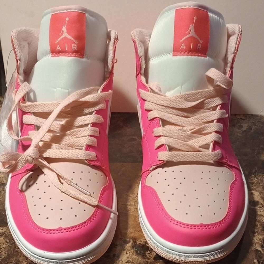 Pink and White Athletic Shoes High-Top Design